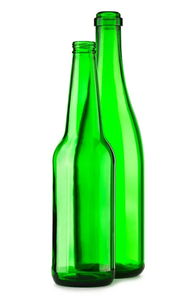 Dois garrafa verde vazio isolado — Fotografia de Stock
