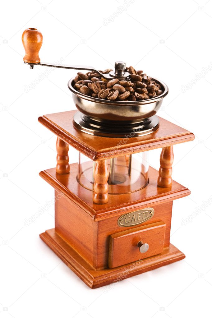Old coffee mill isolated