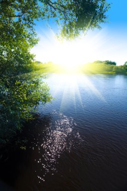 River and sun clipart