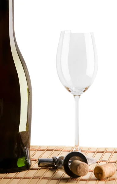 Composição de garrafa e vidro brokeh — Fotografia de Stock