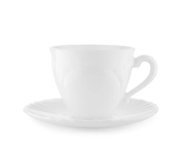Witte cup op een plaat geïsoleerd — Stockfoto