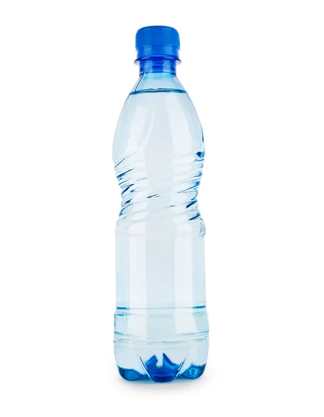Smal niebieski butelkę z wodą na białym tle — Zdjęcie stockowe