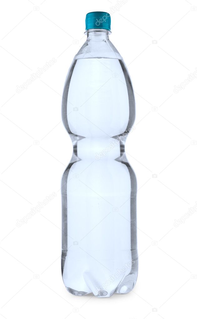Single transparent bottle with water