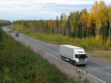 truck in autumn forest  clipart