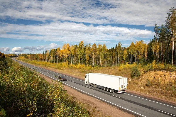 Truck Background Autumn Trees — 图库照片