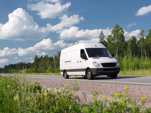 White Van Country Road Summer Day — Stock Photo, Image