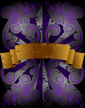 Gold ribbon on floral pattern clipart