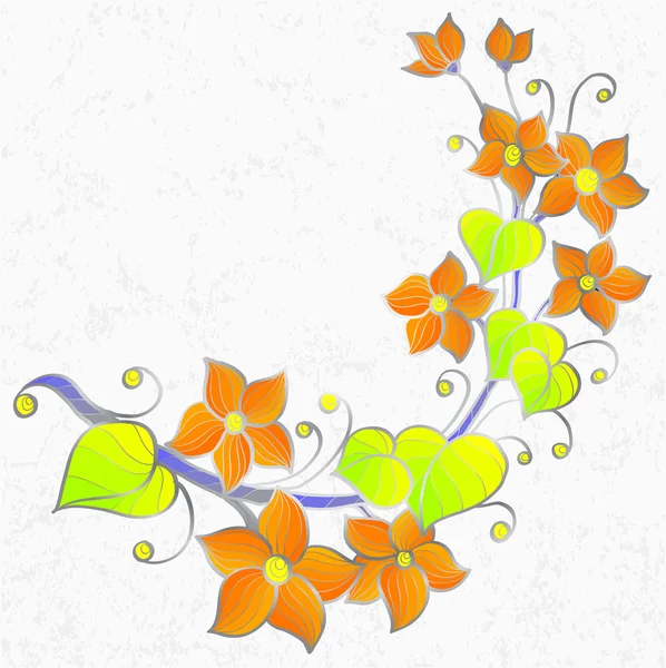 Gren med orange blommor — Stock vektor