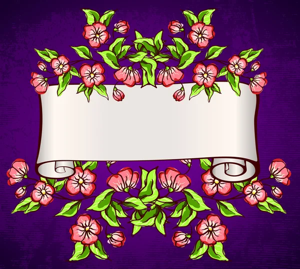 Manuscrit avec fleurs roses — Image vectorielle