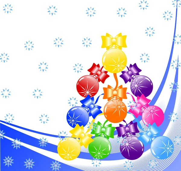 Kerstachtergrond Met Ballen Sneeuwvlokken — Stockvector