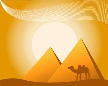 Pyramids, camel on sunny background clipart