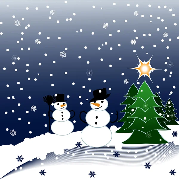 Bonecos de neve no fundo de Natal — Fotografia de Stock