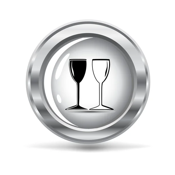 Botón metálico con copas de vino — Vector de stock