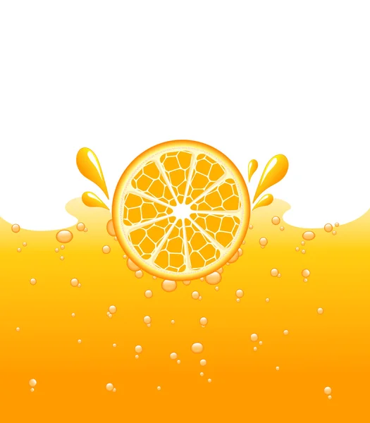 Orange faller i apelsinjuice — Stockfoto