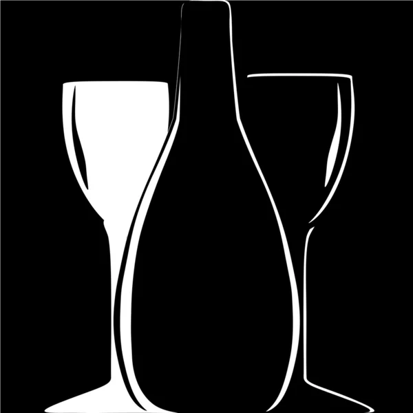 Fles en wijnglas silhouet — Stockfoto