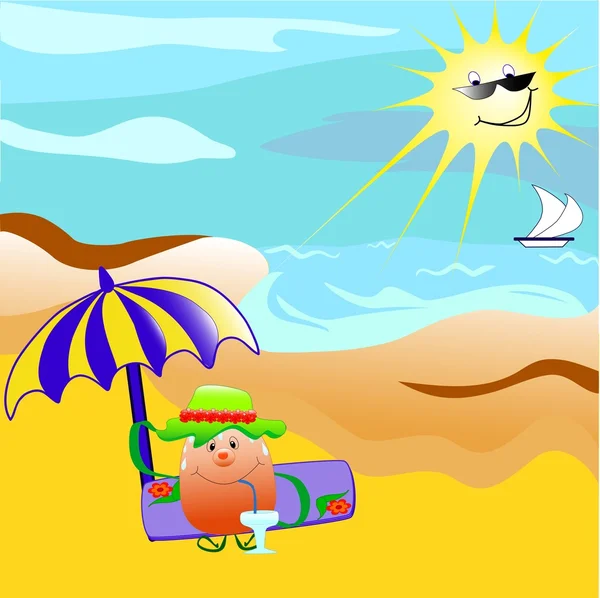 Cartoon character sitting on the beach — Stock Vector