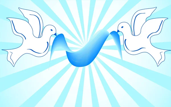 Witte duiven houden blauw lintKırmızı kalp tutan mavi güvercin — Stockfoto