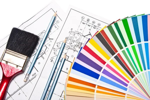 Barva štětce, tužky, kresby — Stock fotografie
