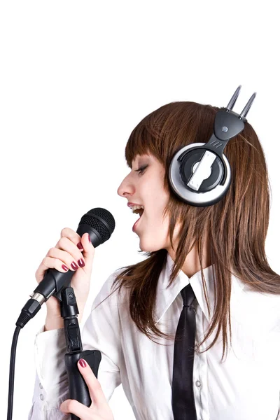 Woman Singing in Microphone — Stock Photo, Image