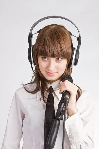 stock image Woman Singing in Microphone