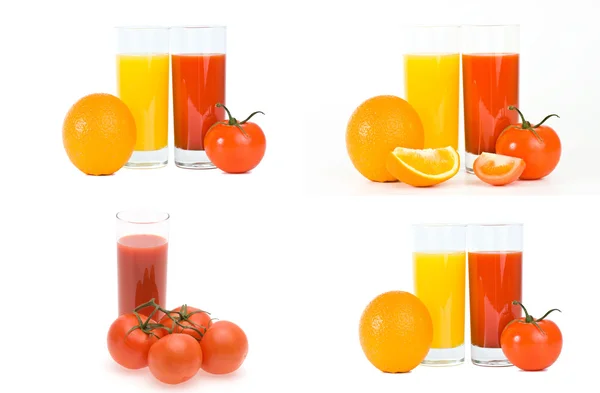 Uppsättning av juice i glaset, isolerade — Stockfoto