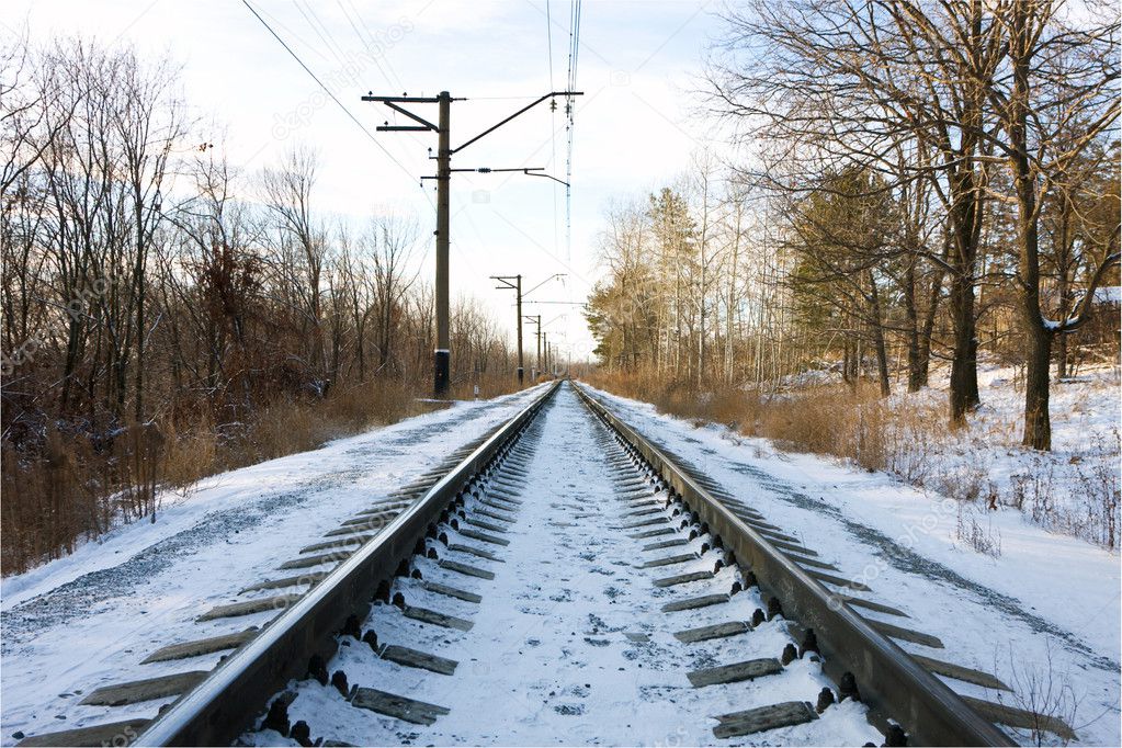 Rails of the railway in the winter