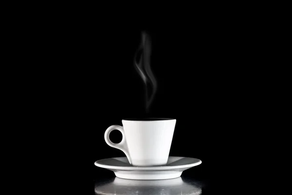 White Cup of coffee on a black — Stock Photo, Image