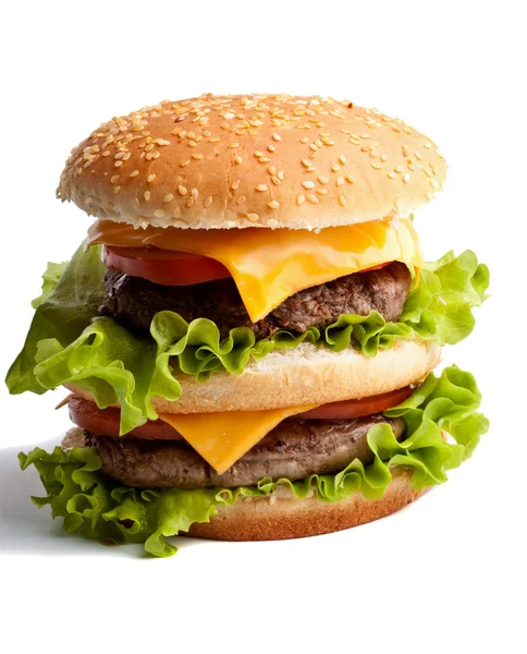 Duże świeże pyszne hamburgerów dwuosobowym — Zdjęcie stockowe