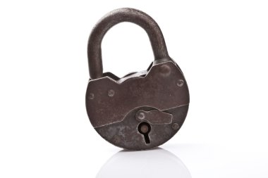 Old padlock on a white background