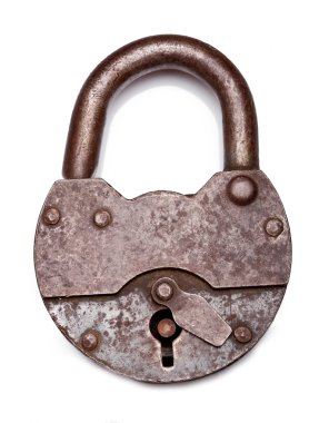 Old padlock on a white background