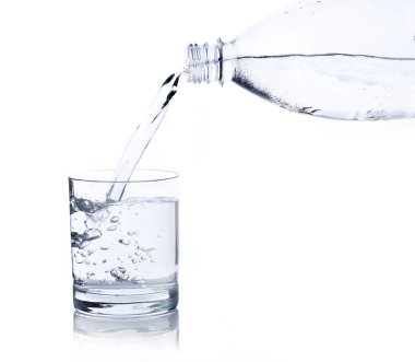 Water, flows from a bottle in glass clipart