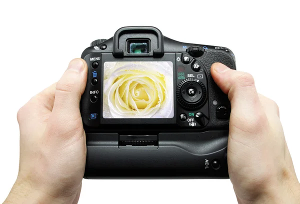 Fényképezőgép a kézben — Stock Fotó