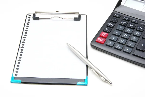 Calculator and pen — Stock Photo, Image