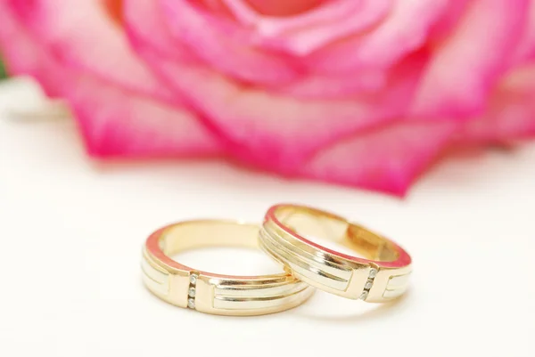 Rings and rose — Stock Photo, Image