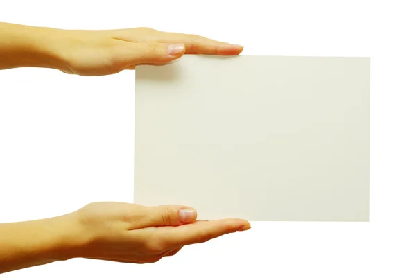 Blanco kaart in de hand — Stockfoto