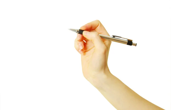 Pen in de hand — Stockfoto