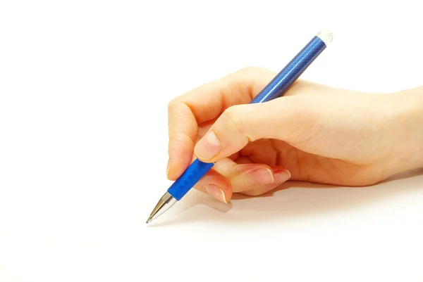 Pen in de hand Stockfoto