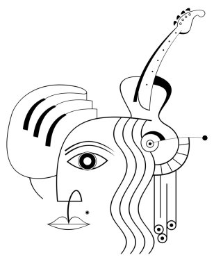 vector black and white abstract illustration. hand drawn illustration of african american woman with a mask and a snake.  clipart