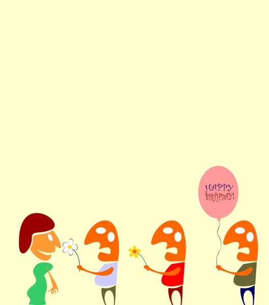 Ilustração Dos Desenhos Animados Para Cartão Aniversário Com Crianças Balões —  Vetores de Stock