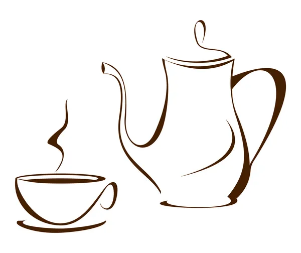 Coffee Cups Tea Pot — Stock Vector