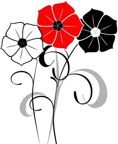 Bund roter, weißer und schwarzer Blumen — Stockvektor