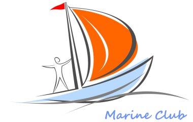 Yacht, sailboat with a sailor on board. clipart