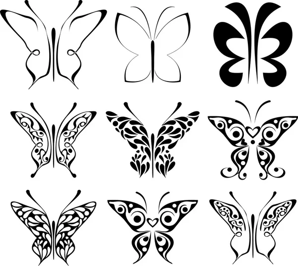 Conjunto de mariposas tatuaje — Vector de stock