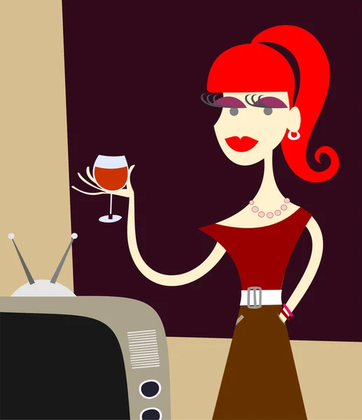 Girl with a glass of wine. — Stock Vector