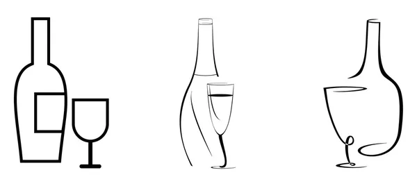 Botella de vino y vidrio — Vector de stock
