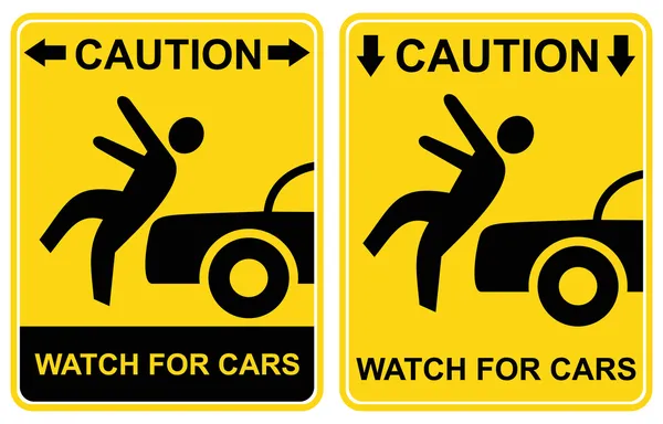 Uwaga - Uważaj na samochody. znak ostrzegawczy. — Wektor stockowy