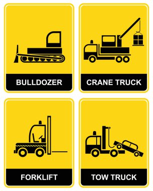 Bulldozer, crane, tow truck, forklift clipart