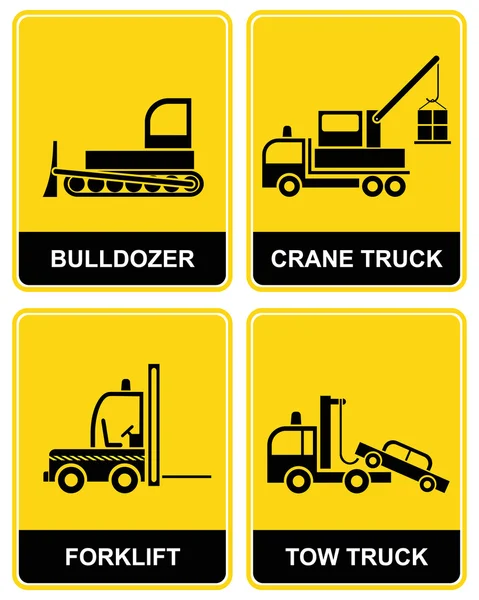Bulldozer, crane, bärgningsbil, gaffeltruck — Stock vektor
