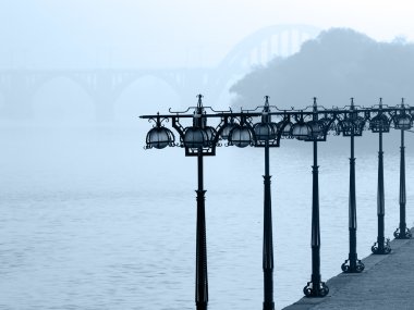 Foggy promenade on morning clipart