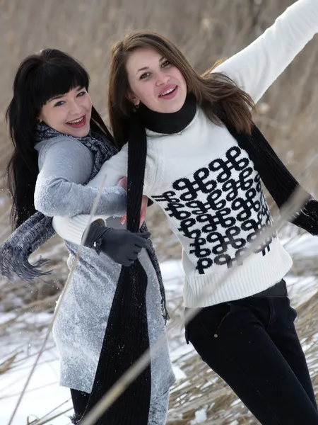 Chicas jugando en invierno Fotos de stock libres de derechos